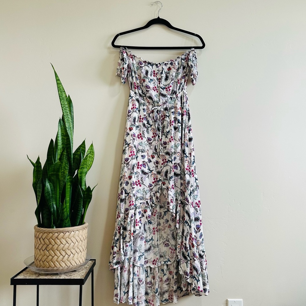 Off-the-shoulder high-low dress